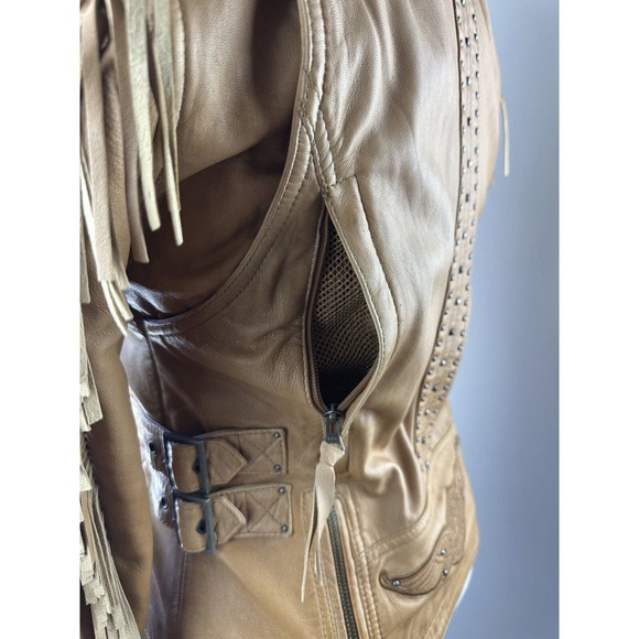 *Flawed Harley Davidson Women's Calamity Fringe Leather Jacket Brown Medium - Picture 5 of 16